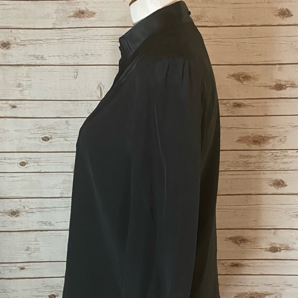 Vintage Carlisle black 100% silk pleated front button-down blouse Size 10 - Picture 5 of 9